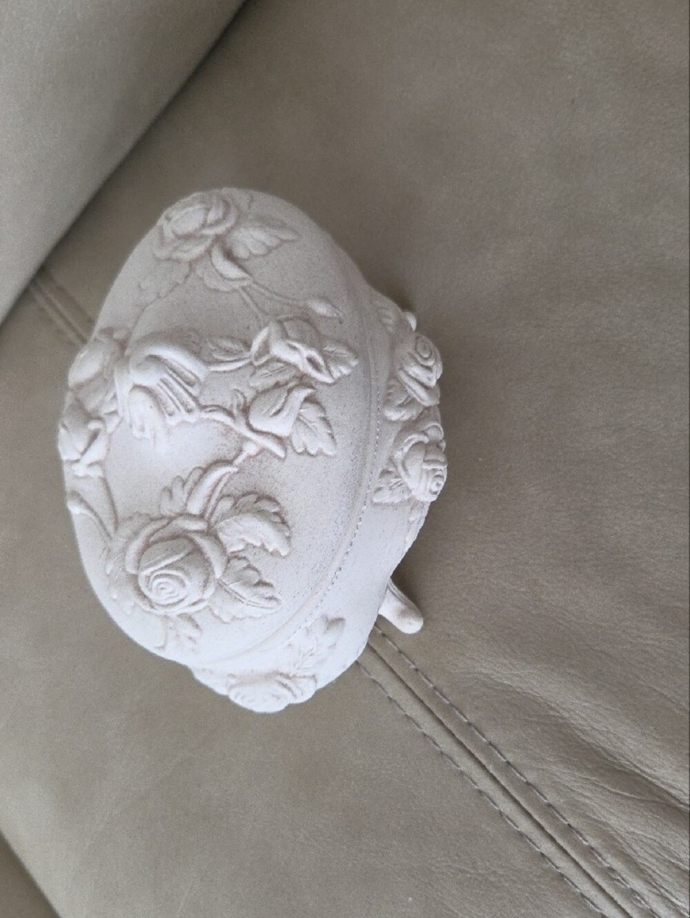 Ornate Floral Decorative Trinket Box in Off White Handcrafted In Canada - Picture 9 of 13
